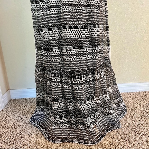 AMERICAN EAGLE OUTFITTERS Tie Graphic Stripe tiered Crepe Maxi Sundress boho S - Picture 4 of 11